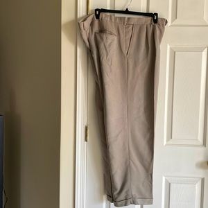 George Men Brown Pleated Pants With Extended Waist and Cuff Bottoms